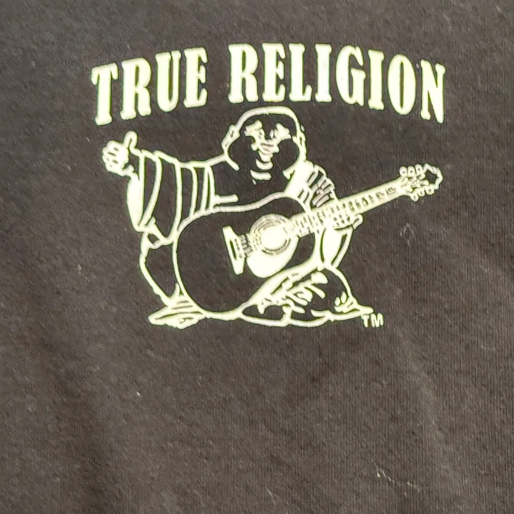 True Religion Mens Polo Shirt Black Red Buddha Guitar Graphic XL Short Sleeve